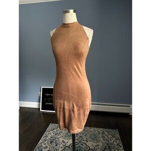 Olivaceous sleeveless halter style ultra suede feel dress Medium